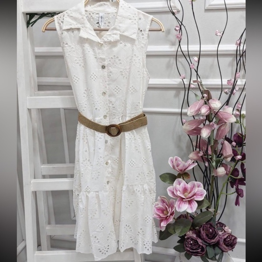 White Italian Cotton Button-Down Shirt Dress Size Medium